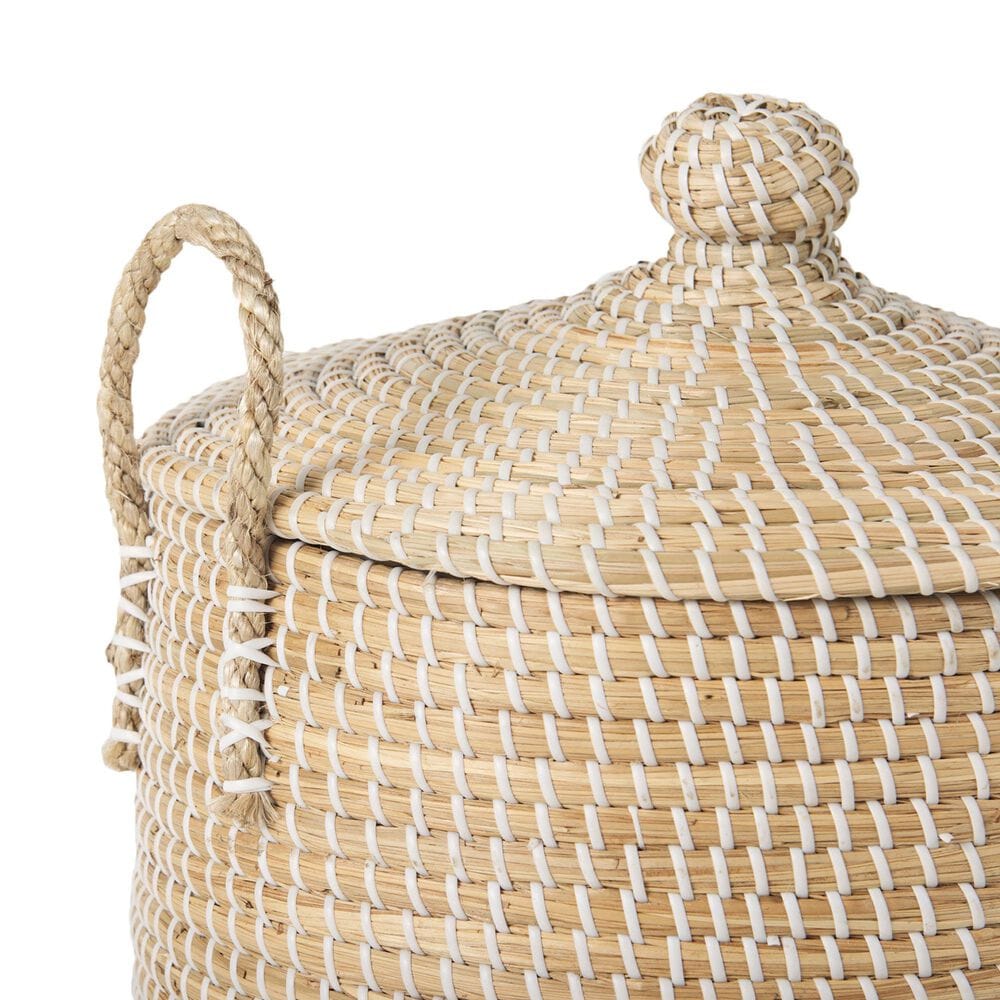 Mercana Olivia Basket with Lid and Handles in Beige (Set of 3), , large