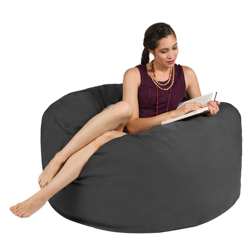 Jaxx 4&#39; Round Bean Bag with Removable Cover in Charcoal, , large