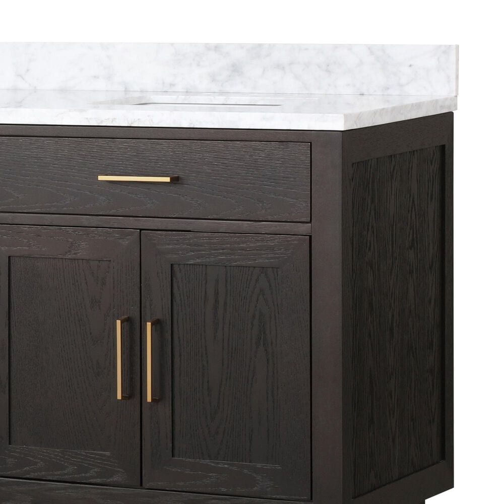 Lexora Home Abbey 80&quot; Double Bathroom Vanity in Brown Oak with 2 cm White Carrara Marble Top and Rectangular Sinks, , large