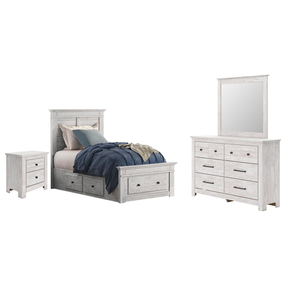 Ashley Makidern 4 Piece Twin Storage Bedroom Set with Five Drawers in Whitewash, , large