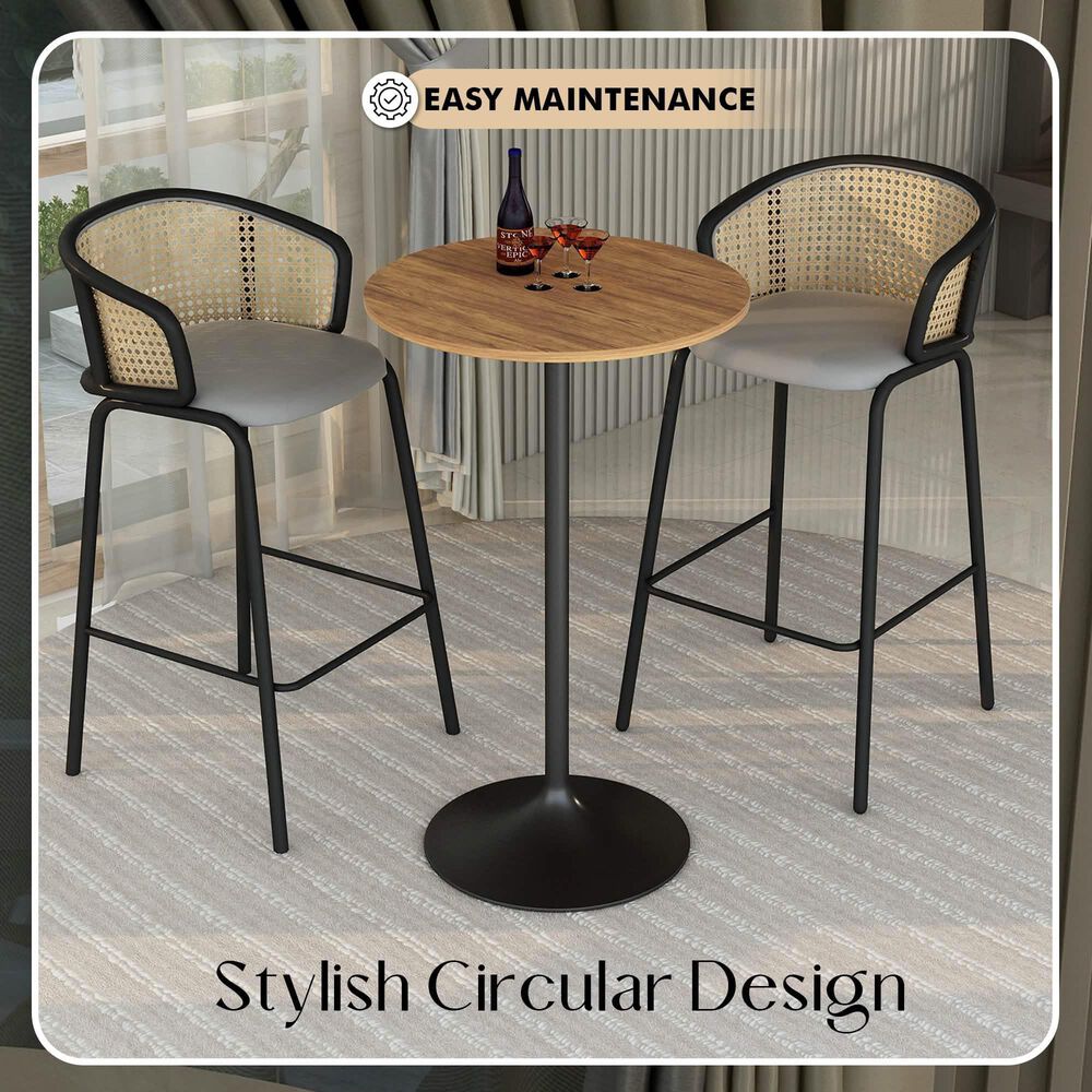 Leisuremod LeisureMod Verve Collection Modern Bar Height Table Black Base with 27 Round Cognac Brown MDF Top, , large
