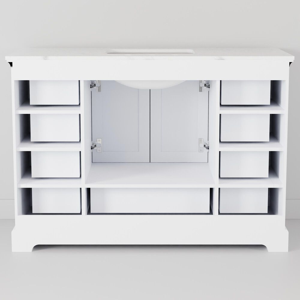 Lexora Home Dukes 48" Single Bathroom Vanity in White with 2 cm White Quartz Top and Rectangular Sink, , large