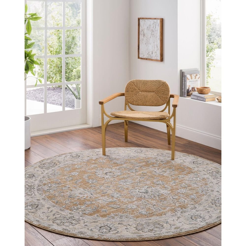 Surya Brunswick Light Brown, Cream, Medium Brown, Light Gray, Charcoal and Mustard 5&#39;3&quot; Round Area Rug, , large