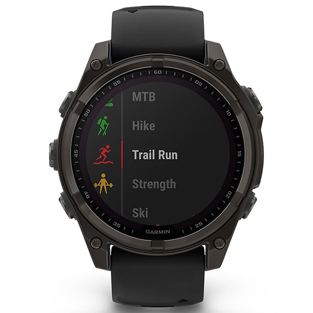 Garmin Fenix 8 Sapphire Solar Smartwatch 47mm Carbon Gray DLC Titanium Case with Black and Pebble Gray Silicone Band, , large