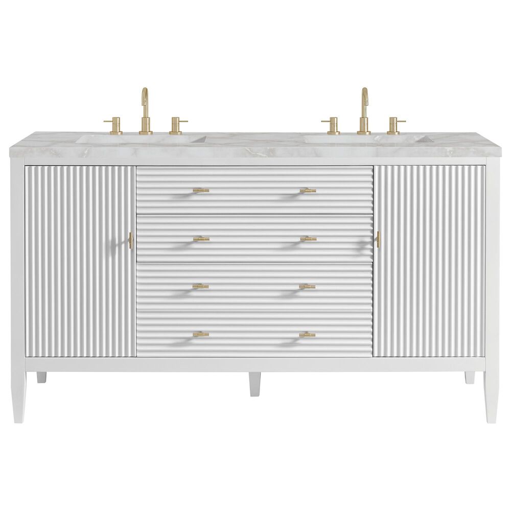 James Martin Vanities Myrrin 60&quot; Double Vanity in Bright White with 3 cm Victorian Silver Quartz Top, , large