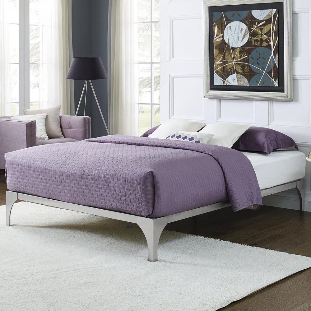 Modway Ollie Queen Bed Frame in Silver Nebraska Furniture Mart