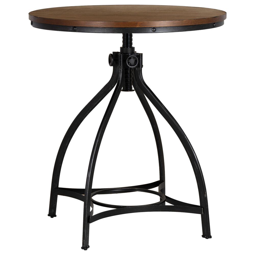 Linon Home Decor Hawkford Adjustable Round Bar Table in Brown and Gunmetal - Table Only, , large
