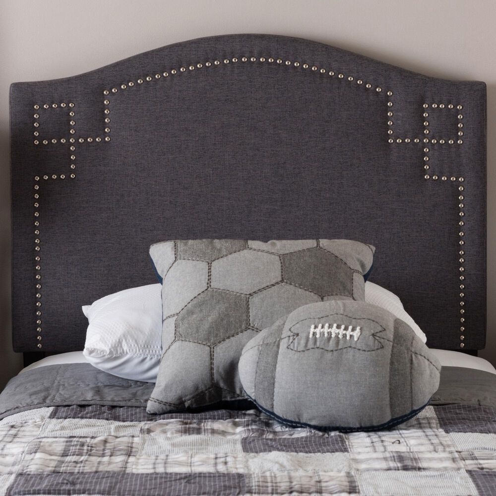 Baxton Studio Aubrey Twin Upholstered Panel Headboard in Dark Grey, , large