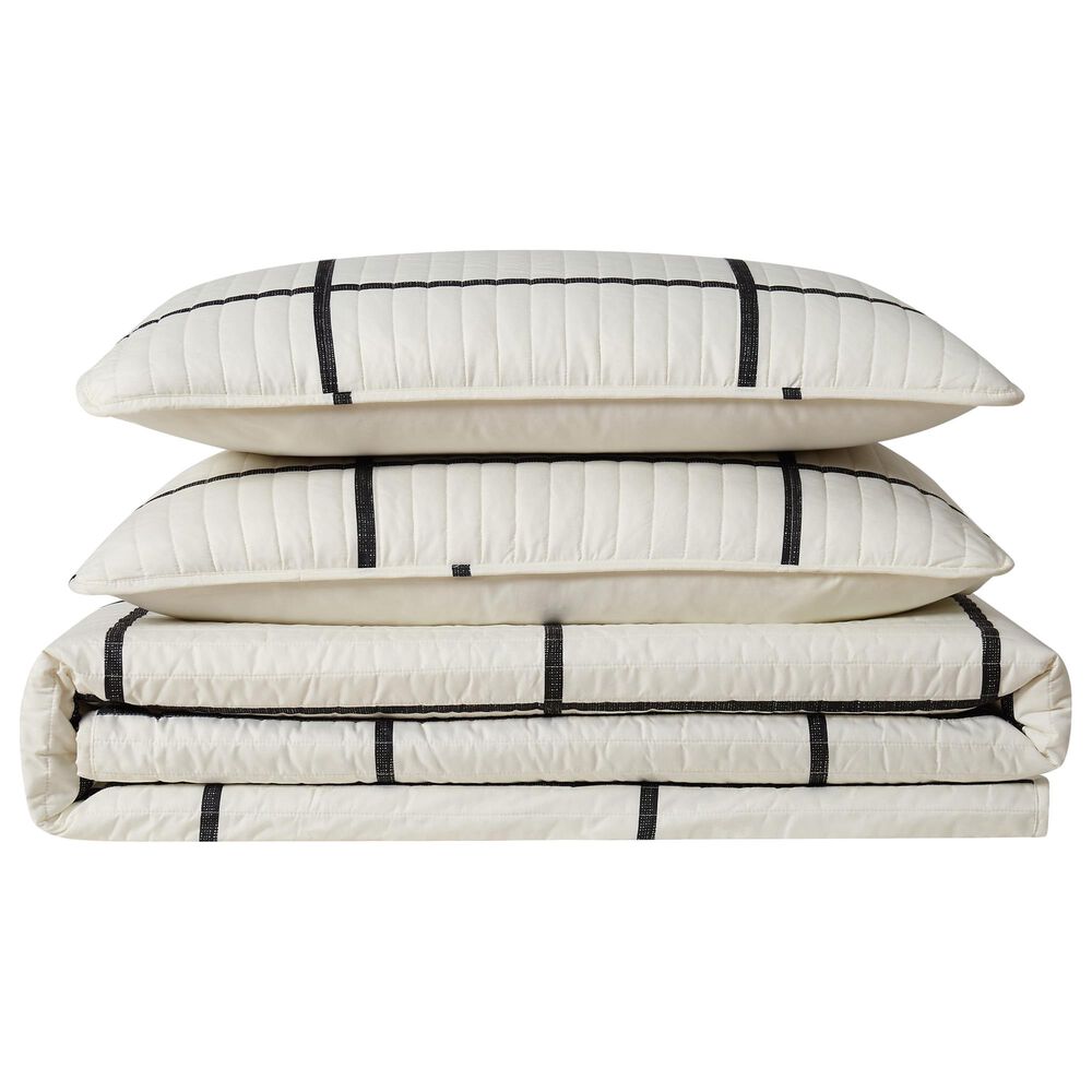 Pem America Truly Soft Windowpane 2-Piece Twin XL Quilt Set in Ivory and Black, , large