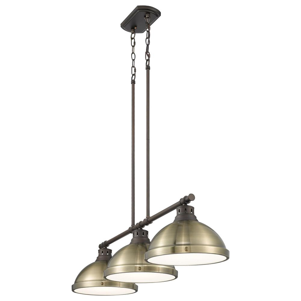 Golden Lighting Duncan 3-Light Pendant with Aged Brass Shade in Rubbed Bronze, , large