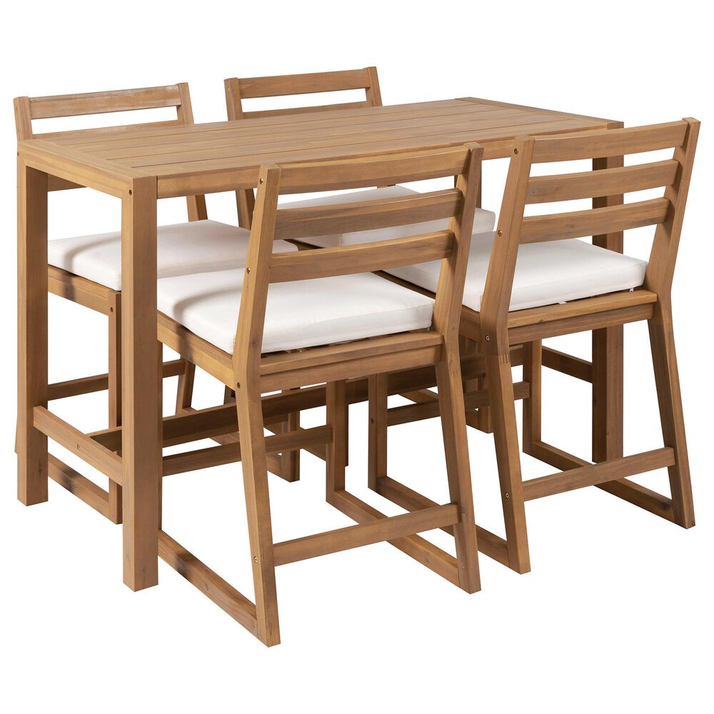 HOMLUX 5-Piece Patio Bar Set with 52" Rectangular Light Teak Table in Beige, , large