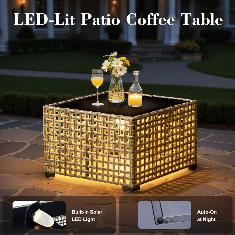 HOMLUX LED-Lit Patio Coffee Table with Built-In Solar Powered LED Lights in Gray, , large