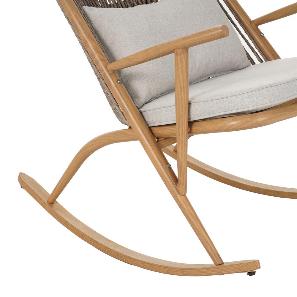 Hearth and Haven Outdoor Rocking Chair with Woven Backrest and Cushions in Light Gray, , large
