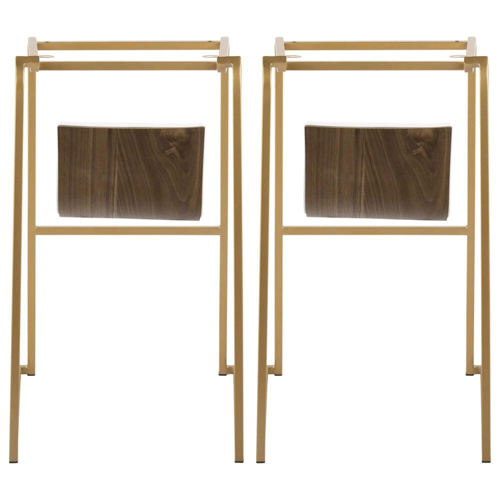 LumiSource Mason Mara Barstool with White Cushion in Gold and Walnut (Set of 2), , large