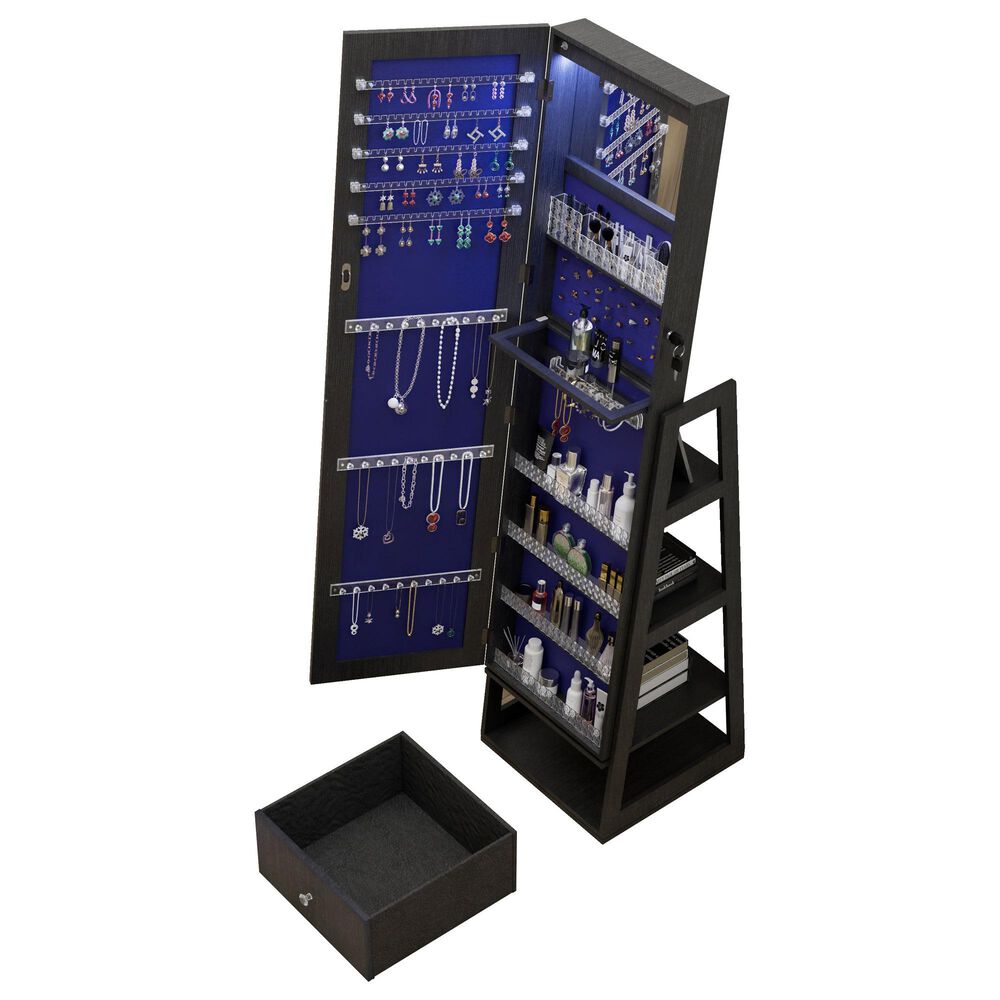 GigaCloud Swivel Jewelry Cabinet with Full Length Mirror and Storage Drawers in Black, , large