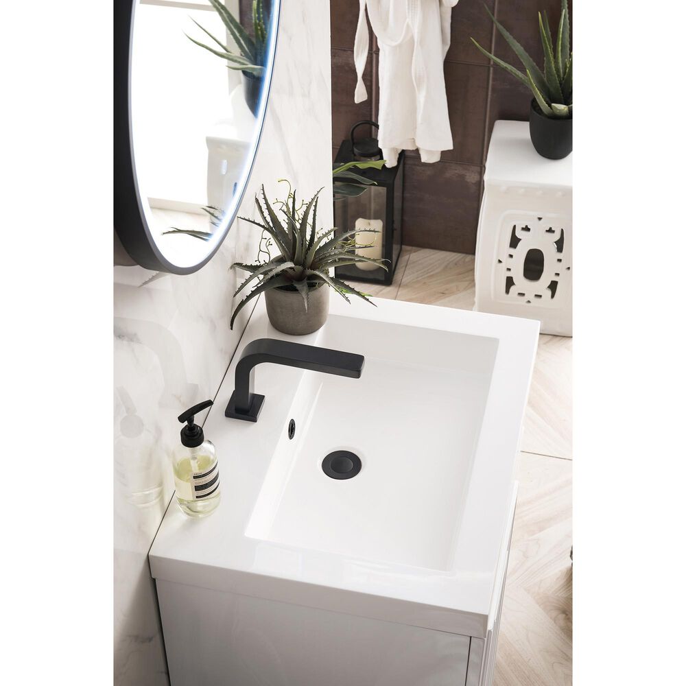 James Martin Vanities Alicante 24&quot; Single Bathroom Vanity in Glossy White and Matte Black with 5 cm White Glossy Resin Top and Rectangular Sink, , large