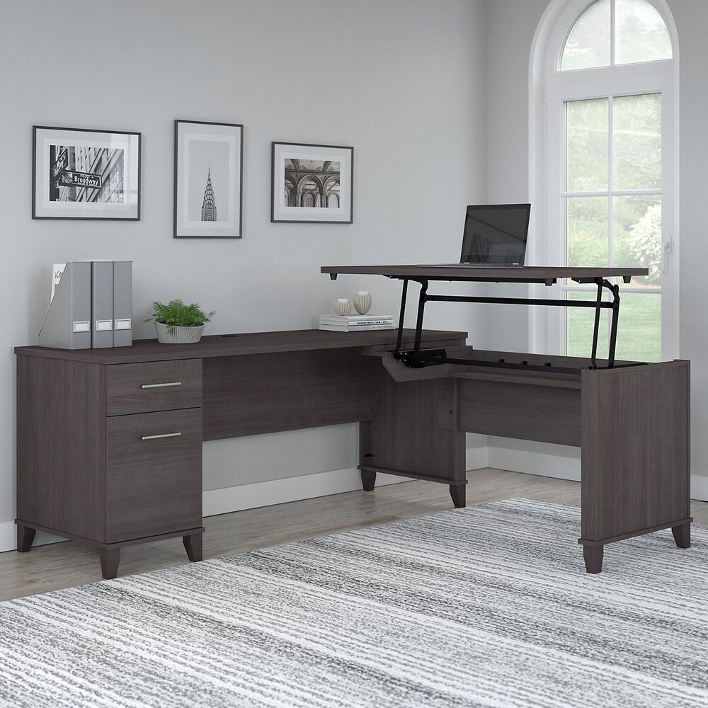 Bush Somerset 72&quot; 3-Position Sit to Stand L-Shaped Desk in Storm Gray, , large