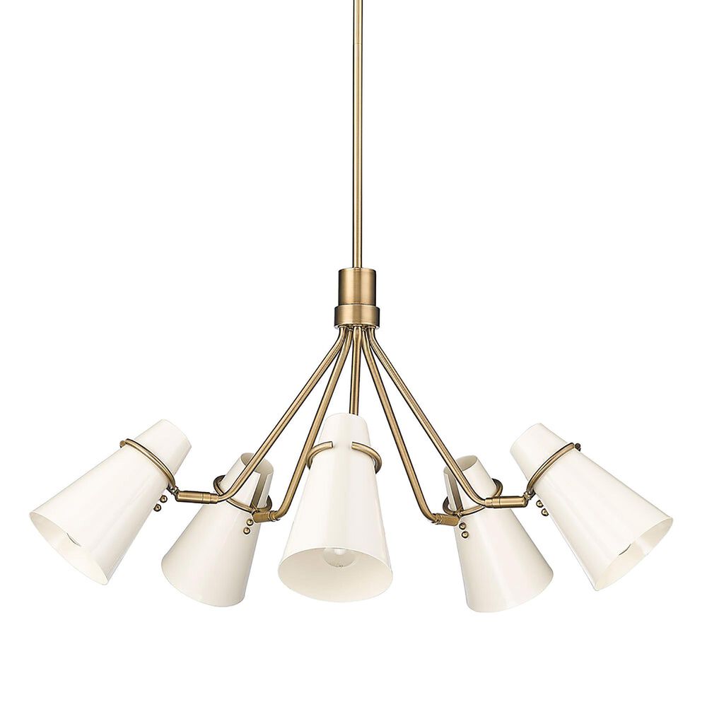 Golden Lighting Reeva 5-Light Chandelier with White Shade in Modern Brass, , large