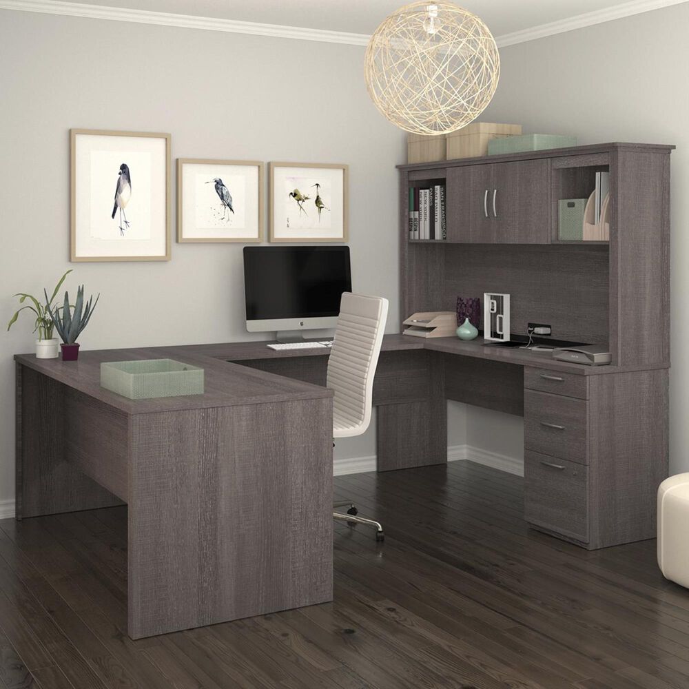 Bestar Logan U-Shaped Desk in Bark Gray, , large