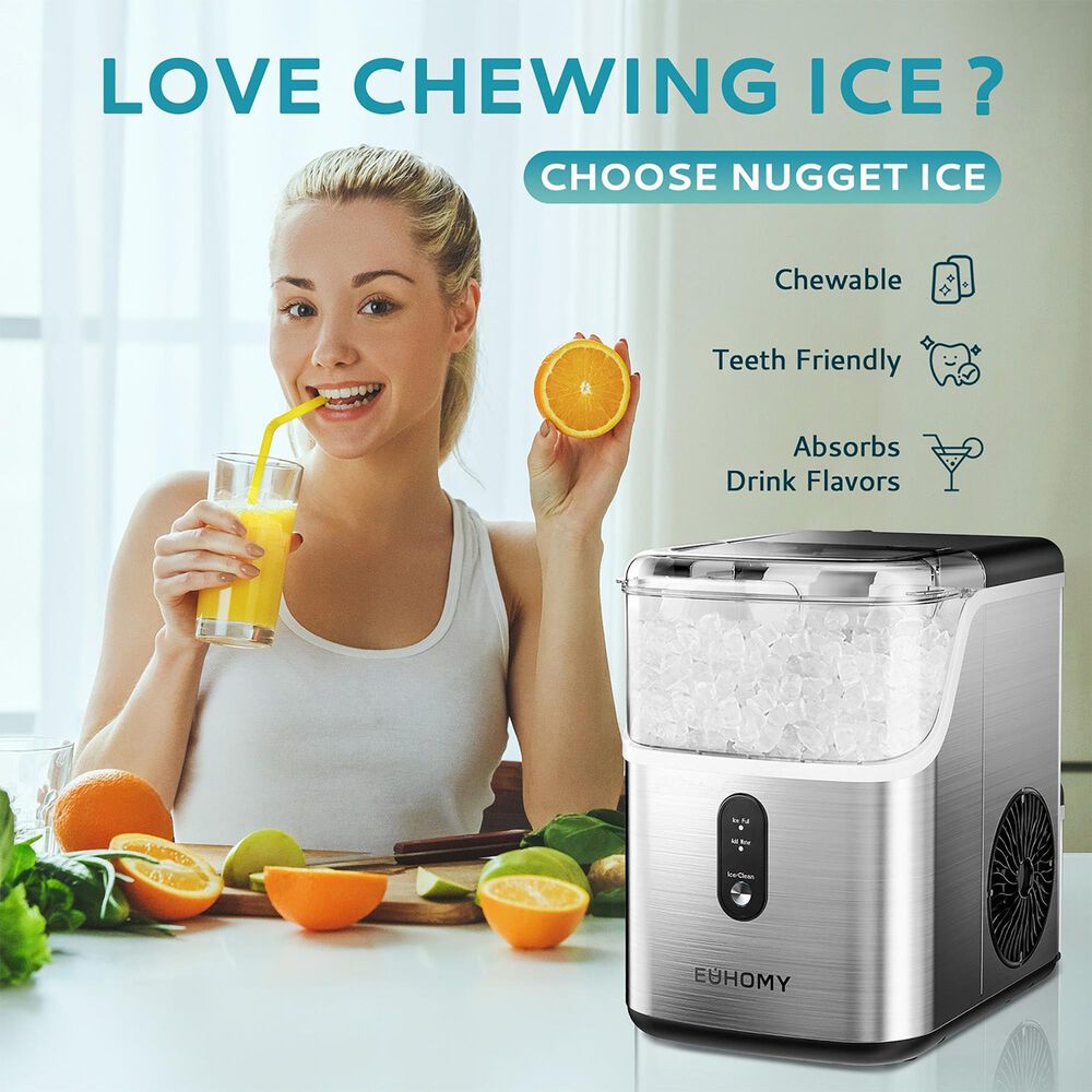 Euhomy 35 Lbs Portable Nugget Ice Maker with Automatic Cleaning in Silver, , large