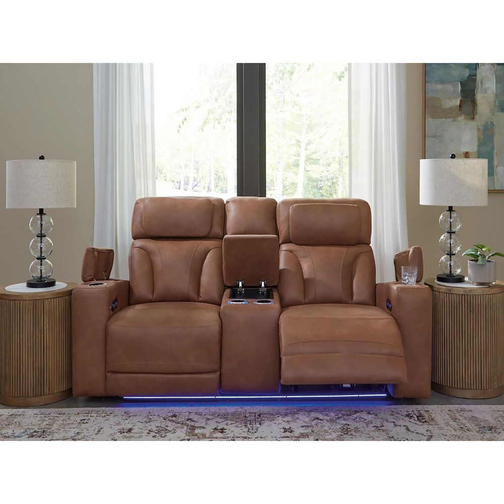 Ashley Point Clear Power Reclining Loveseat in Caramel, , large