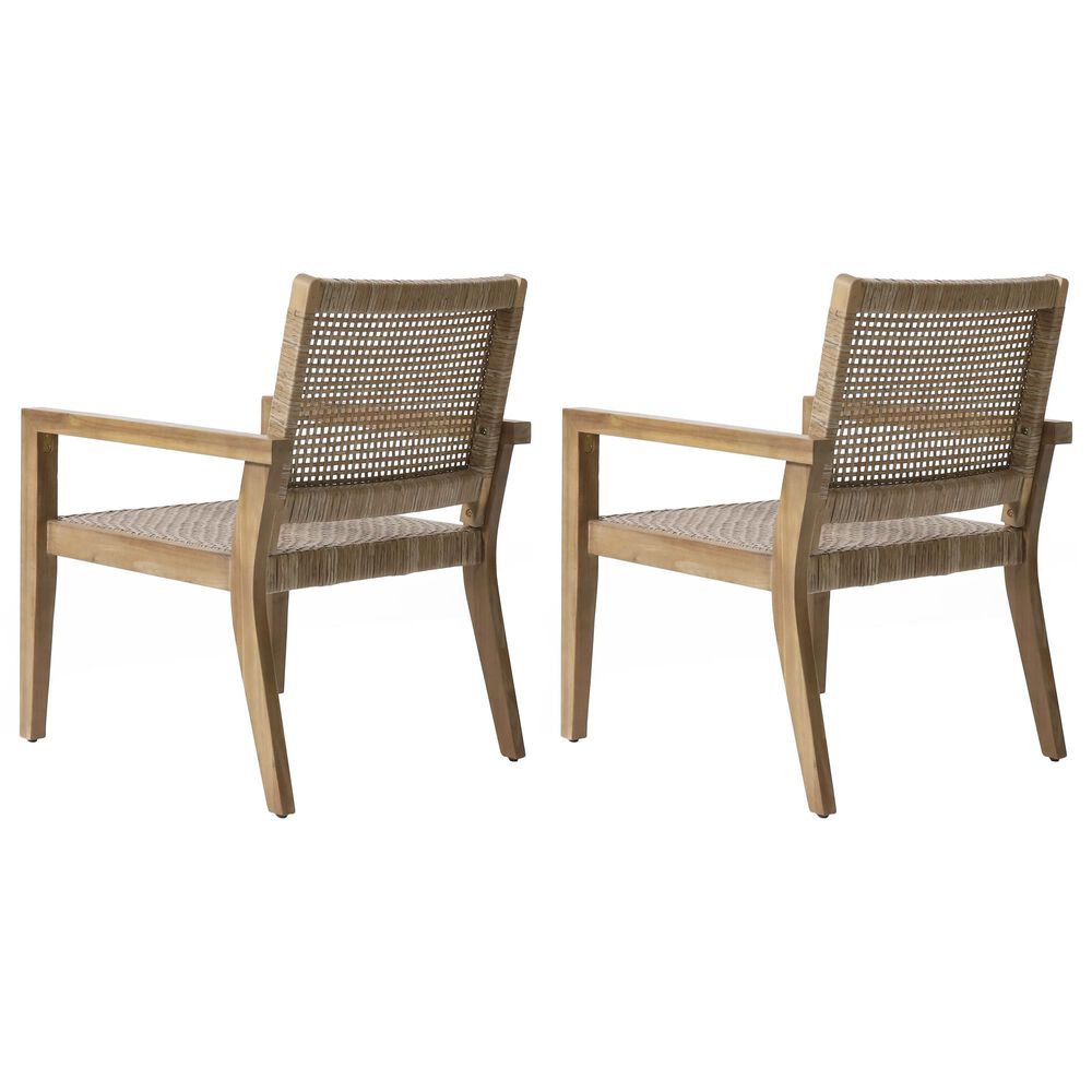 Hearth and Haven Outdoor Wood and Flat Wicker Club Chair in Light Brown (Set of 2), , large
