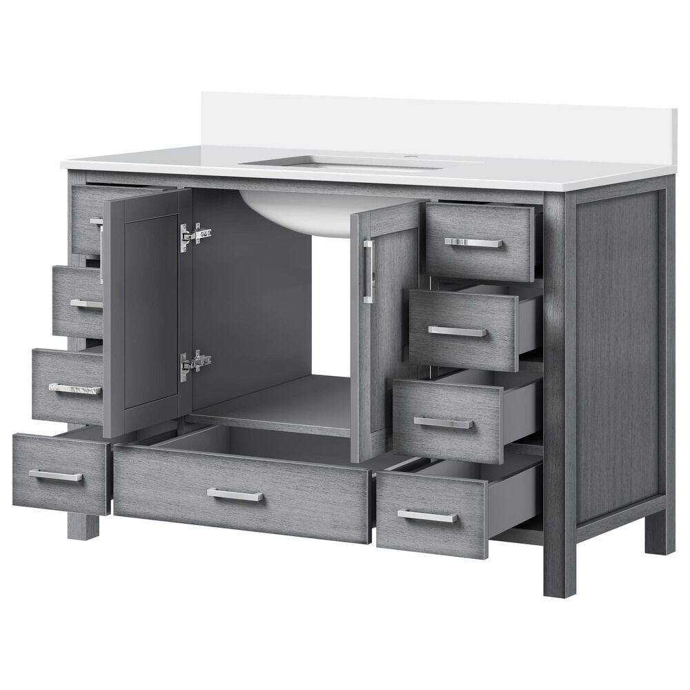 Lexora Home Jacques 48&quot; Single Bathroom Vanity in Distressed Grey with 2 cm White Cultured Marble Top and Rectangular Sink, , large