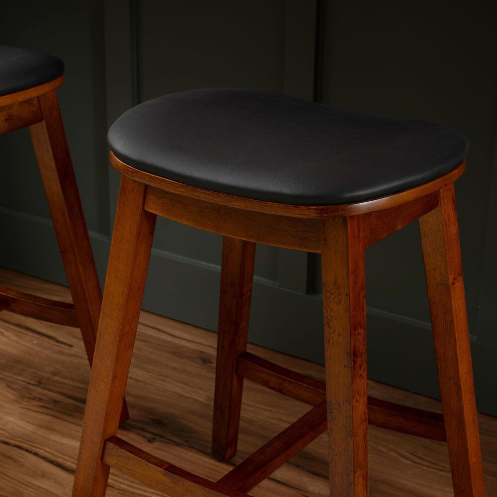 Linon Home Decor Culver Counter Stool with Black Cushion in Brown (Set of 2), , large