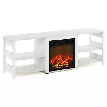 HOMLUX 63" Fireplace TV Stand with Storage Shelves in White Emboss, , large
