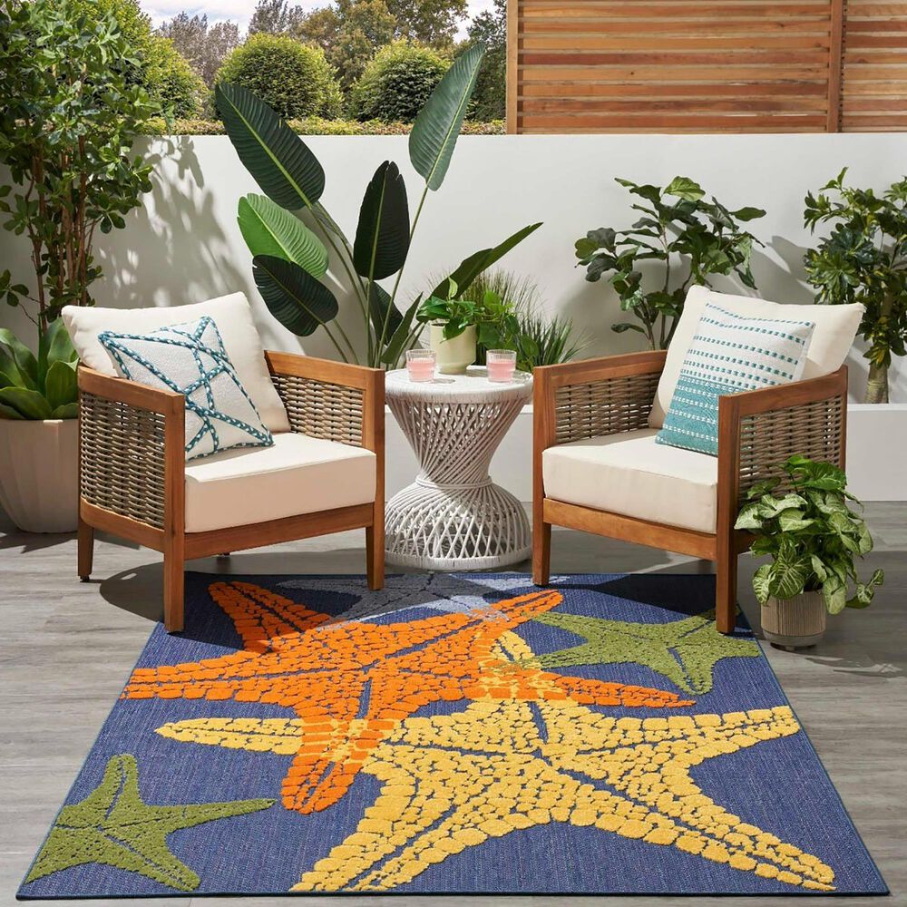 Nourison Aloha 9&#39; x 12&#39; Blue and Multicolor Indoor/Outdoor Area Rug, , large