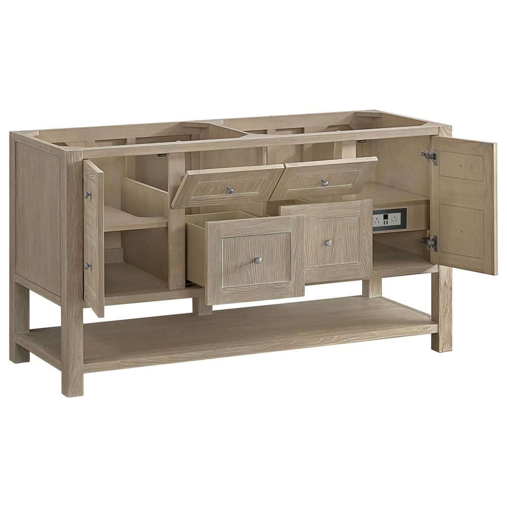 James Martin Vanities Breckenridge 60" Double Bathroom Vanity in Whitewashed Oak with 3 cm Eternal Jasmine Pearl Silestone Top, Rectangular Sinks and FreePower Wireless Charger, , large