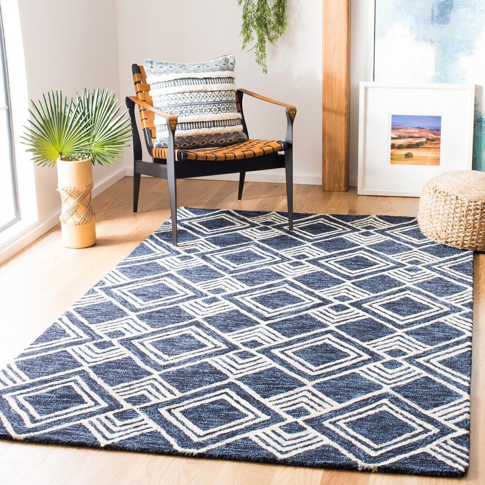 Safavieh Micro-Loop MLP154N 4&#39; x 6&#39; Navy and Ivory Area Rug, , large