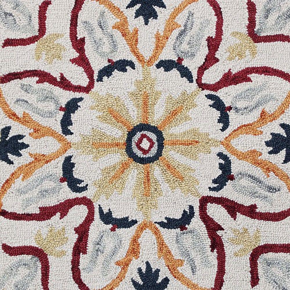 L&amp;R Resources Sinuous Electric Floral Medallion 4&#39; Round Red, Yellow, Cream and Navy Area Rug, , large