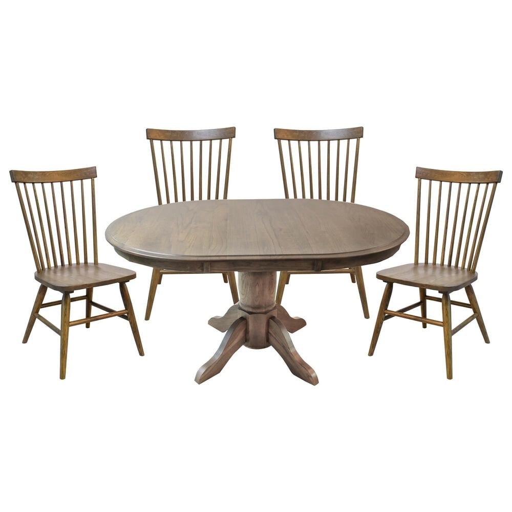 INTERCON Colonial Oak 5-Piece Round Dining Set in Weathered Chestnut, , large