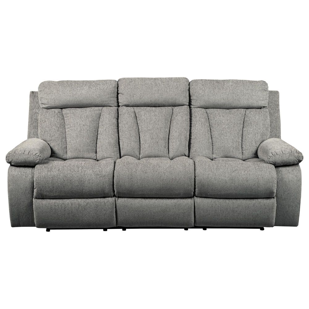 Ashley Mitchiner Manual Recliner Sofa with Drop Down Table in Fog, , large