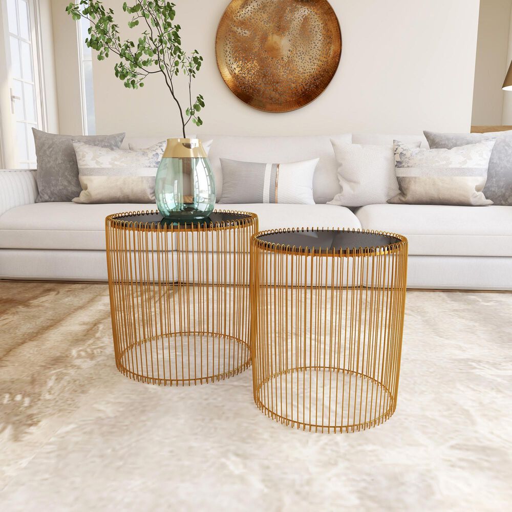 Maple and Jade Accent Table in Gold and Dark Gray &#40;Set of 2&#41;, , large