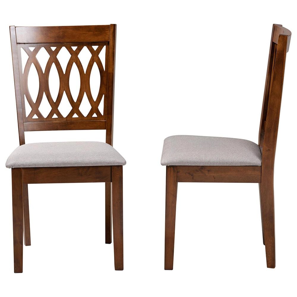 Baxton Studio Florencia Side Chair with Grey Cushion in Walnut Brown (Set of 2), , large