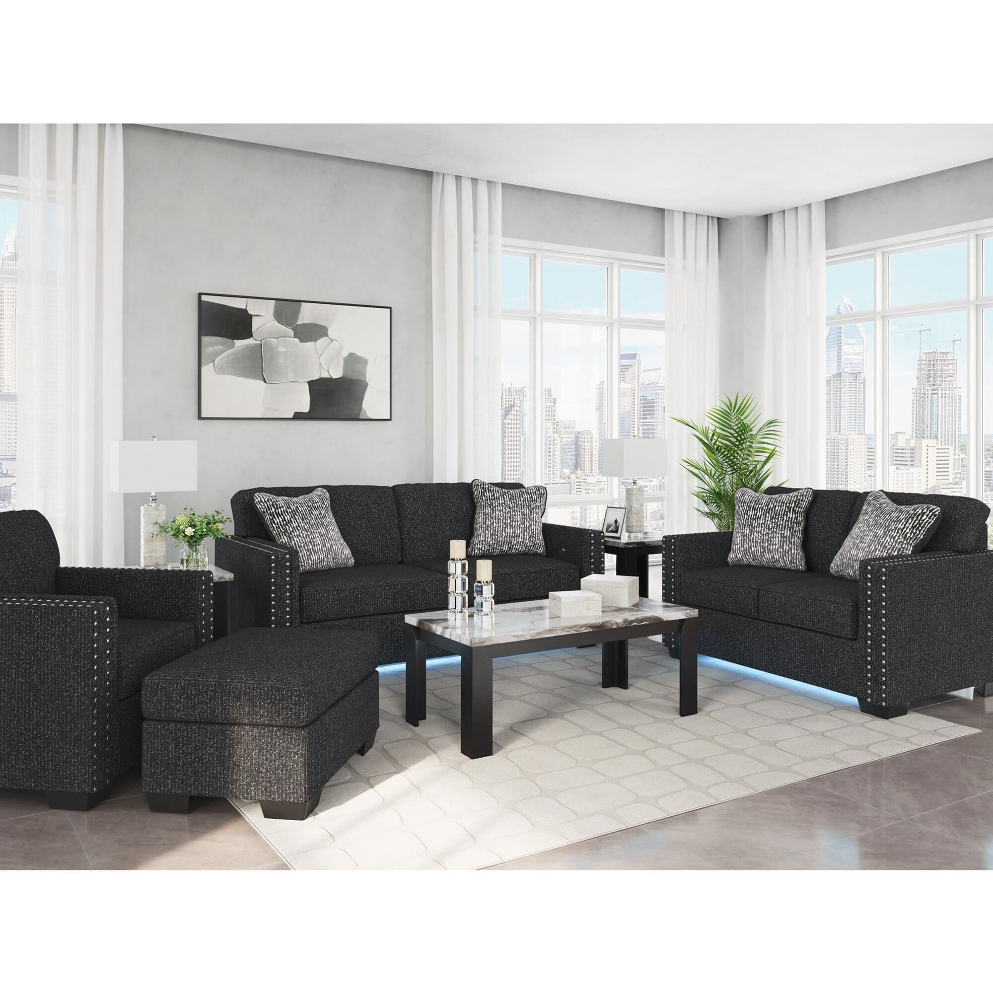 Ashley Jasmine Peaks Stationary Loveseat in Coal