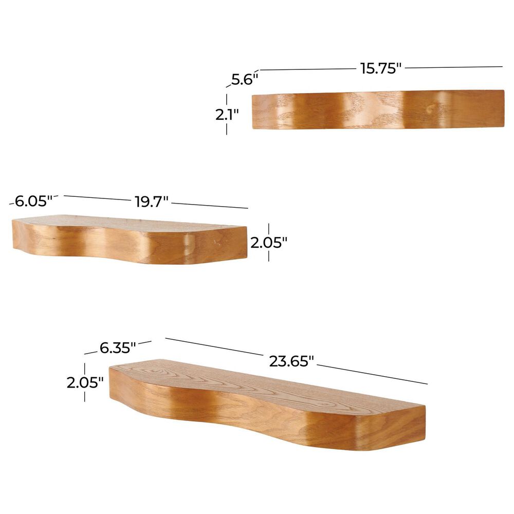 Maple and Jade 3-Piece Handmade Wall Shelf Set in Brown, , large