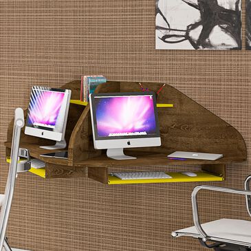 Dayton Bradley 2-Piece Cubicle Section Desk in Rustic Brown/Yellow, , large