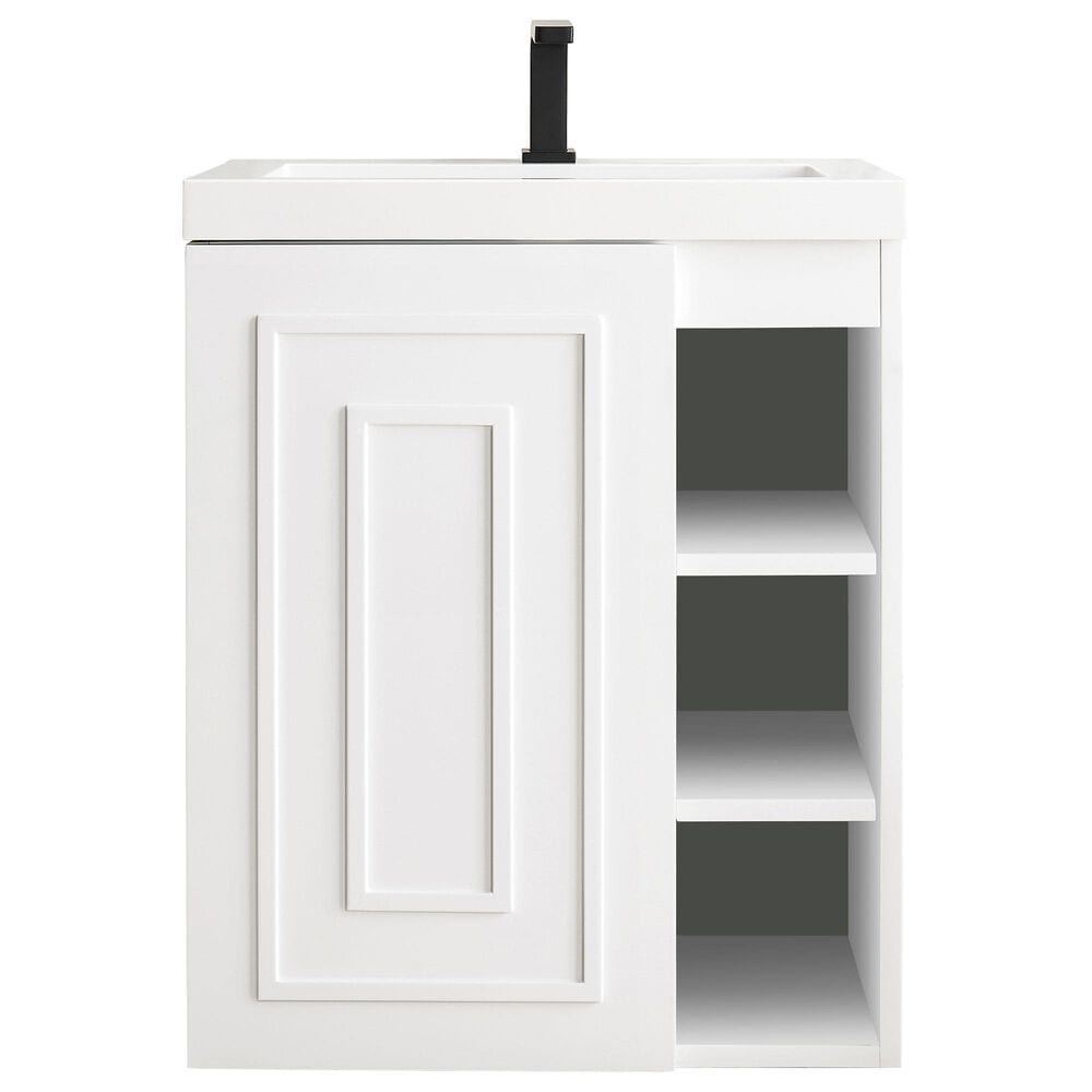 James Martin Vanities Alicante 24" Single Bathroom Vanity in Glossy White with 5 cm White Glossy Resin Top and Rectangular Sink, , large
