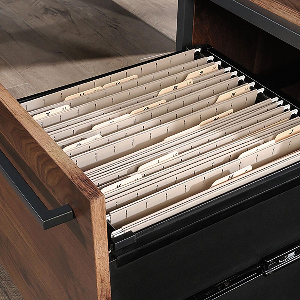 Sauder Nova Loft LShaped Desk in Grand Walnut and Black Shop NFM