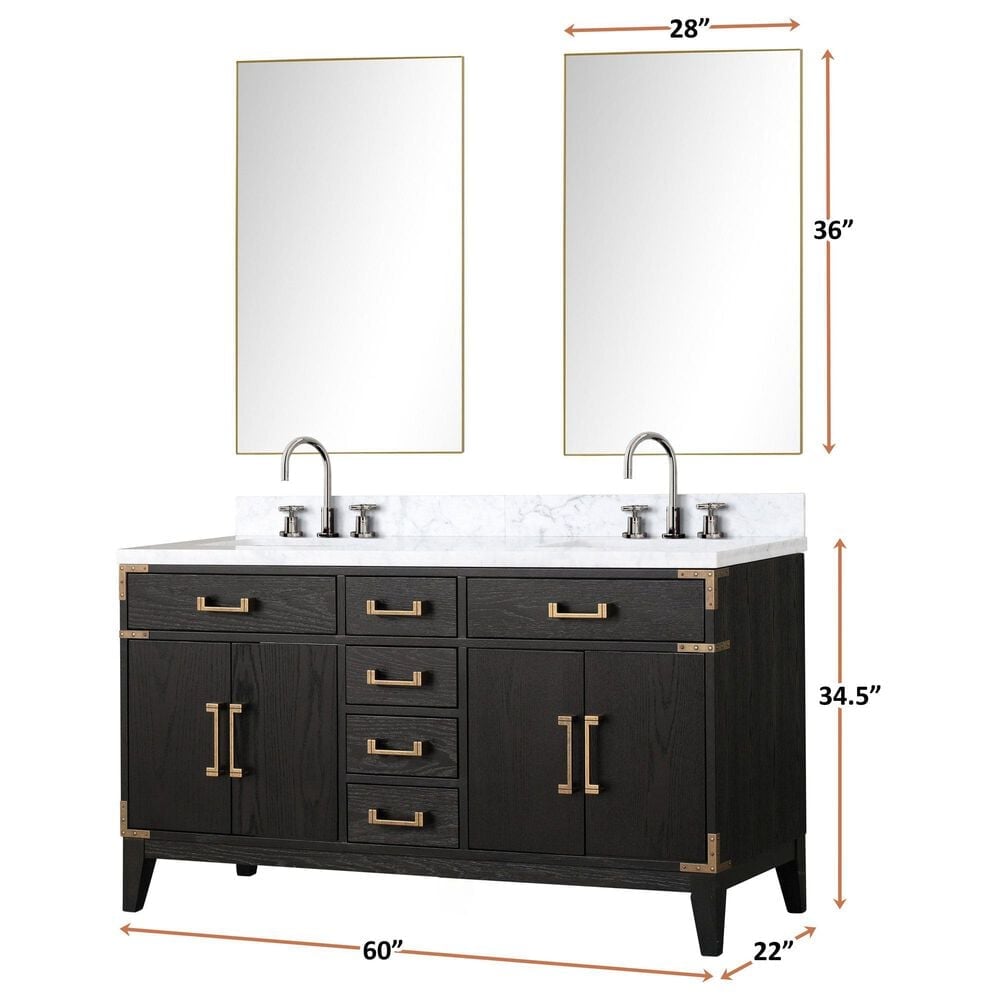 Lexora Home Laurel 60&quot; Double Bathroom Vanity in Grey Oak with White Quartz Top and Rectangular Sinks, , large