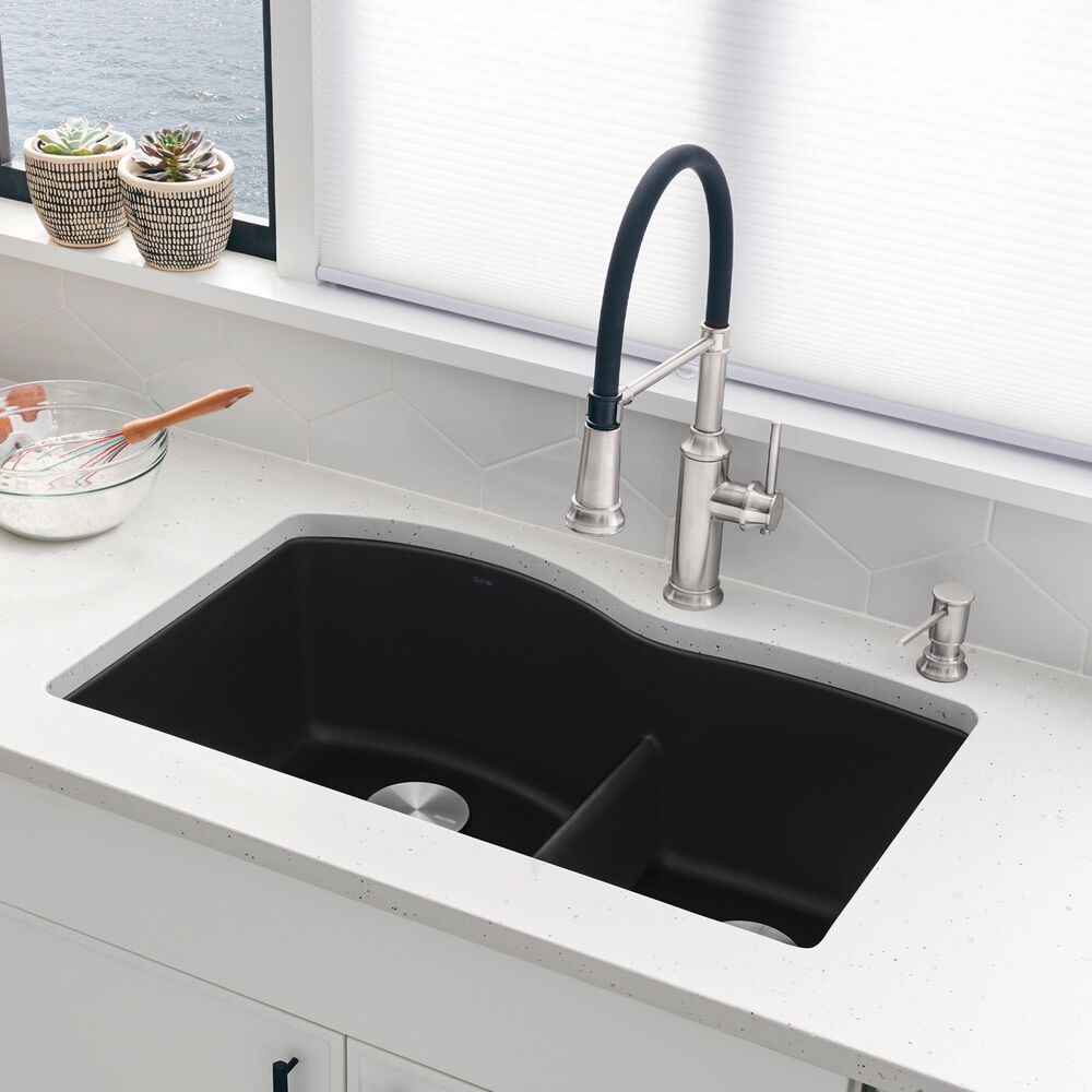 Blanco Diamond 32&quot; 1-3/4 Double Bowl Kitchen Sink with Low Divide in Coal Black, , large