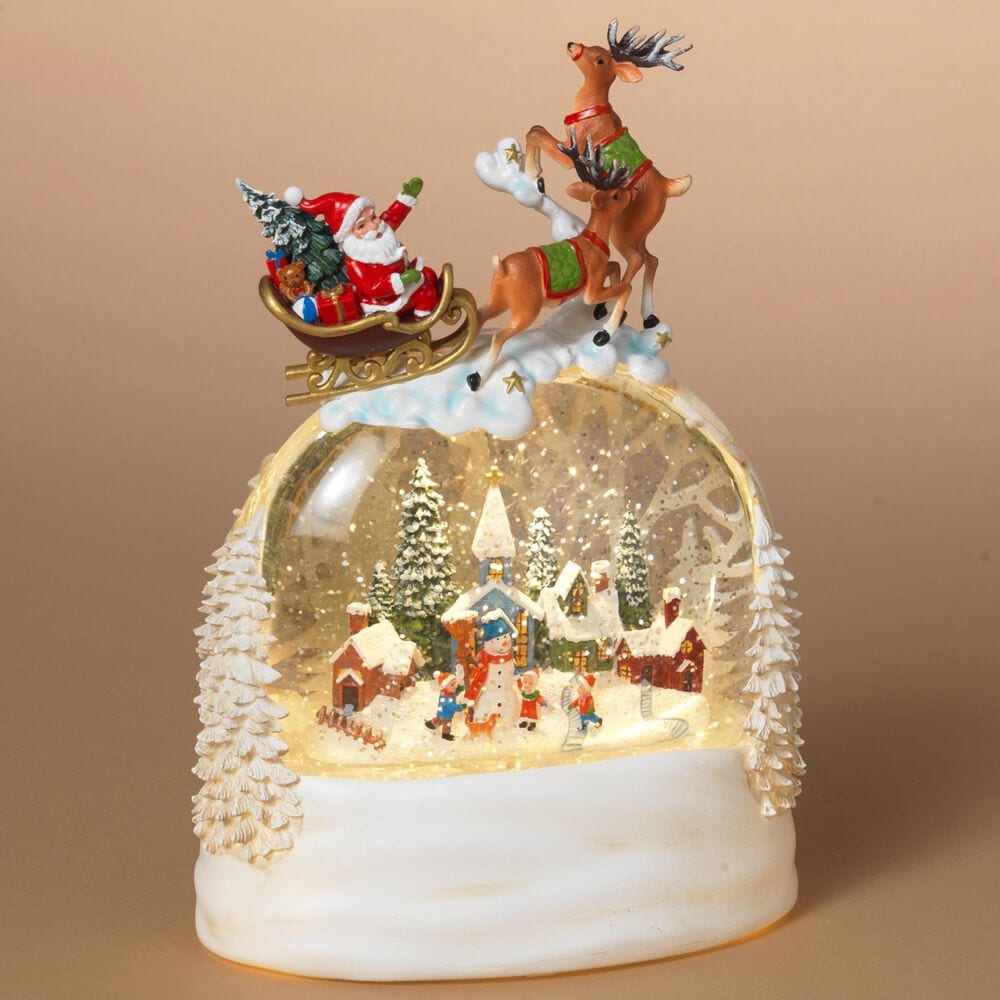 The Gerson Company 9.5&quot;H Battery-Operated Lighted Spinning Water Globe with Sleigh in White, , large