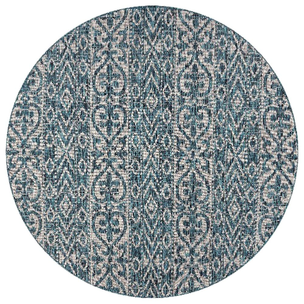 L&R Resources Sun Shower 7"6" Round Blue and Green Indoor/Outdoor Area Rug, , large