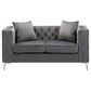 HOMLUX 63"W Transitional Velvet Loveseat with Button Tufting and Nailhead Trim in Grey, , large