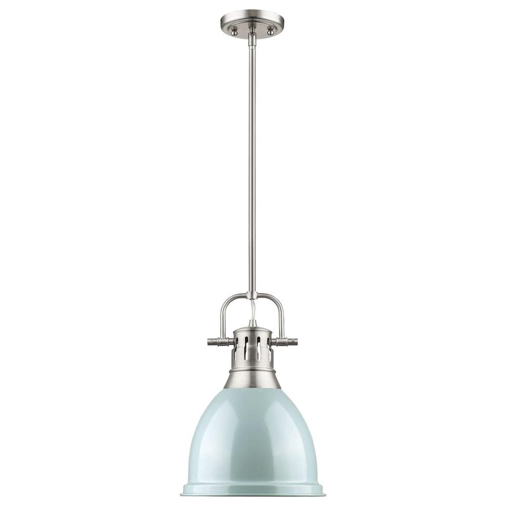 Golden Lighting Duncan 1-Light Small Pendant with Rod and Seafoam Shade in Pewter, , large