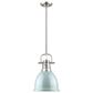 Golden Lighting Duncan 1-Light Small Pendant with Rod and Seafoam Shade in Pewter, , large