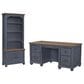 Legends Home Americana 2-Piece Executive Desk with Bookcase Pier Set in Corduroy Blue and Whiskey, , large